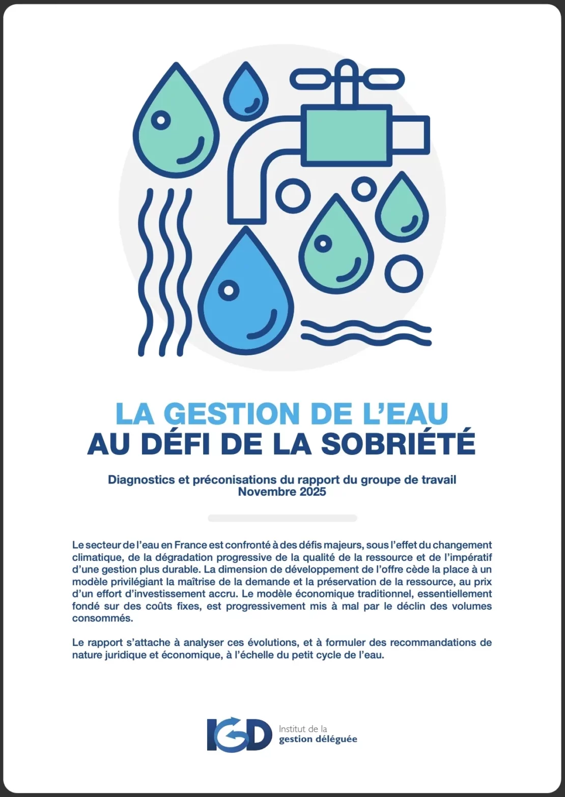 Page de couverture du diagnostic et des recommandations pour la gestion de l'eau au défi de la sobriété